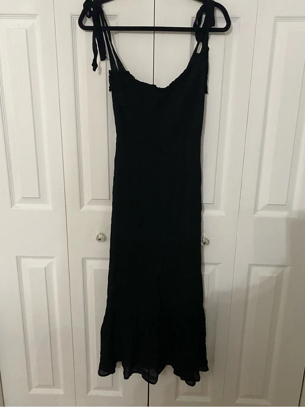 Reformation Black Tie-Shoulder Georgette Frill Hem Maxi Dress 4 - Picture 7 of 15